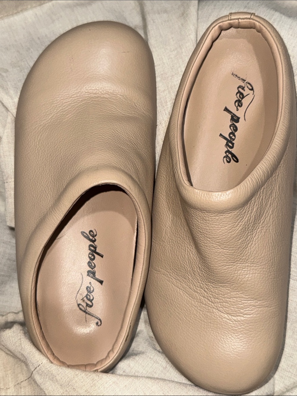 Free People Neutral Tan Leather Slip-On Mules